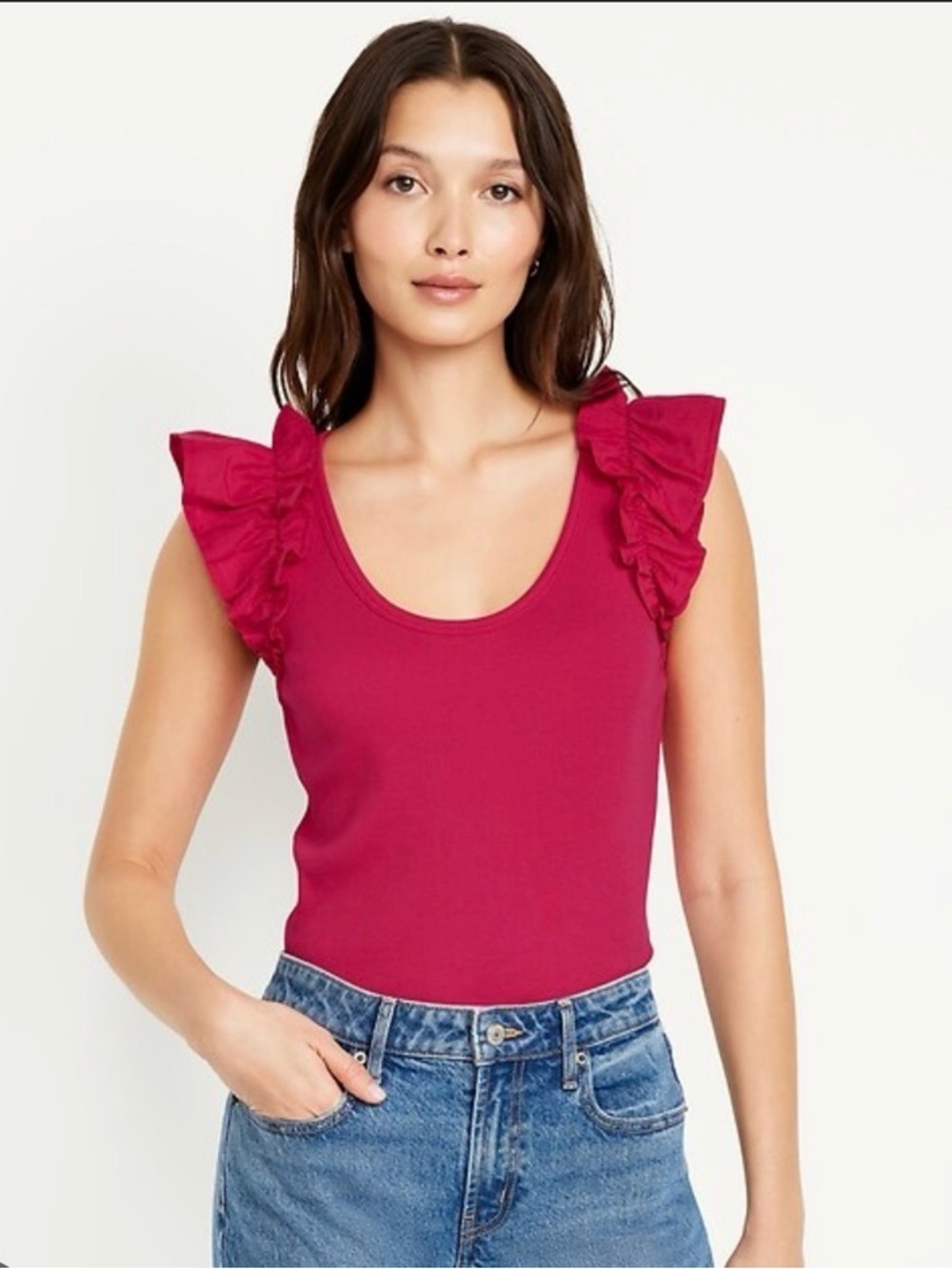 Old Navy Ruffle Shoulder Scoop Tank Fuchsia Pink XL